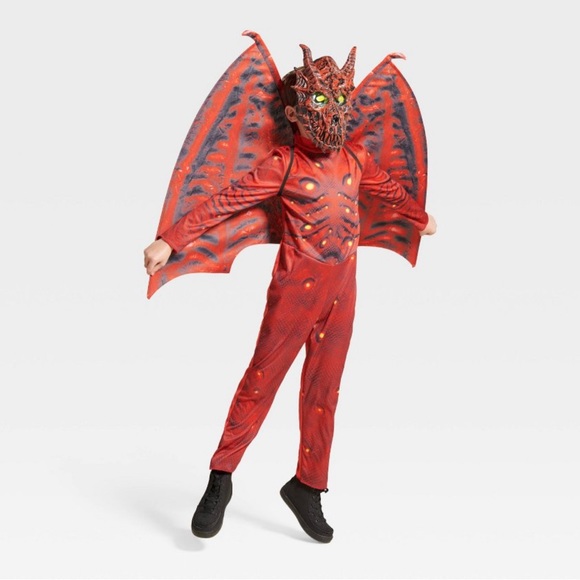 NWT! Kids' Light Up Red Dragon Costume Jumpsuit with Mask and Wings 🐉 - Picture 4 of 5
